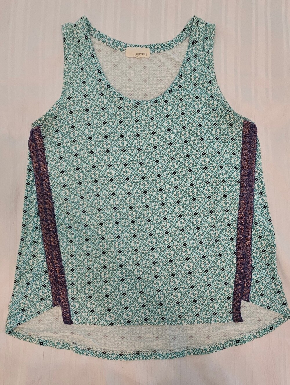 Dept 222 Tank - Sleeveless Teal Blue Gold Geometric Rayon - Size M Medium